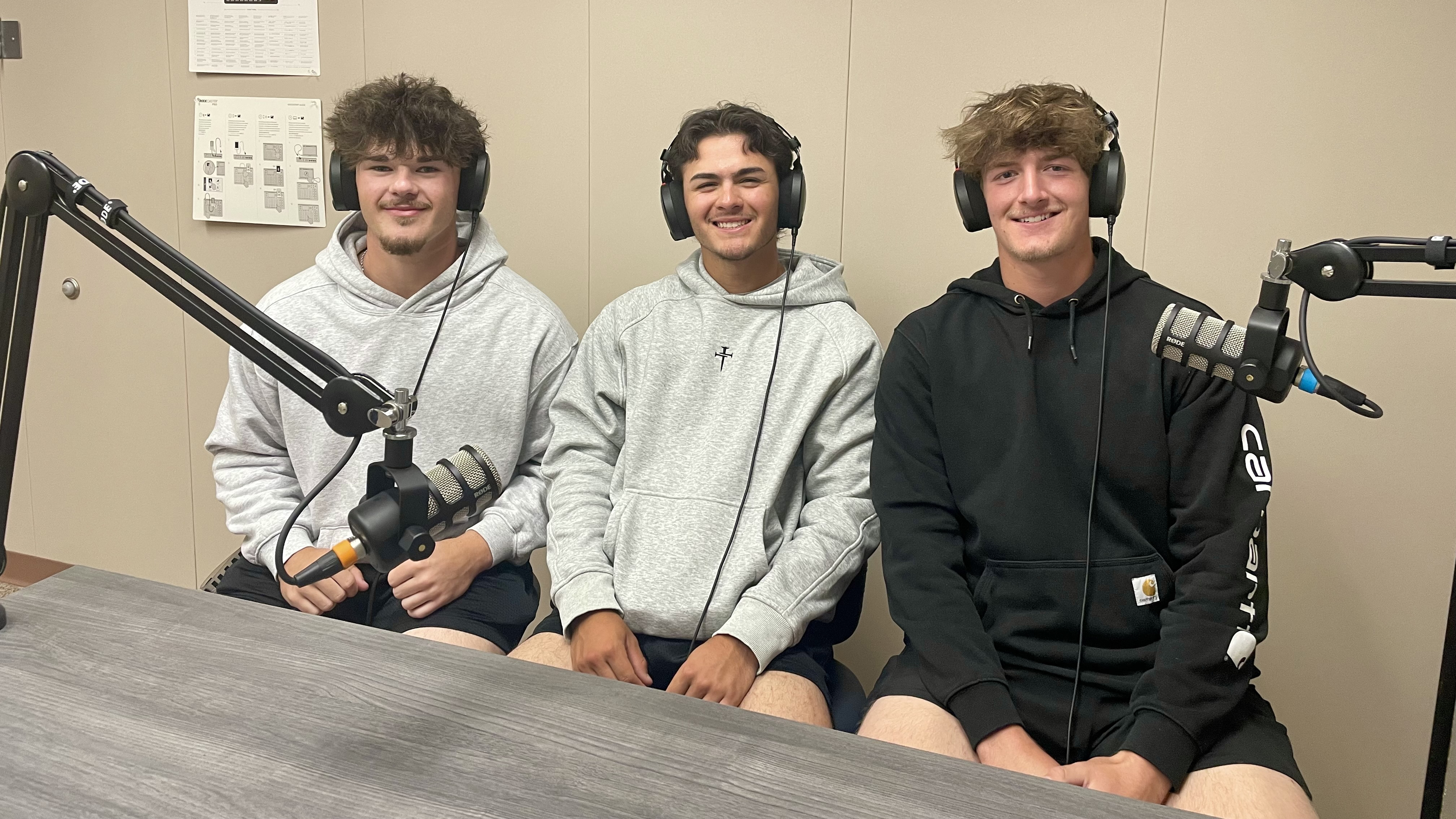 Braley Burford, Damien Snell and Colton Allen in podcast studio.