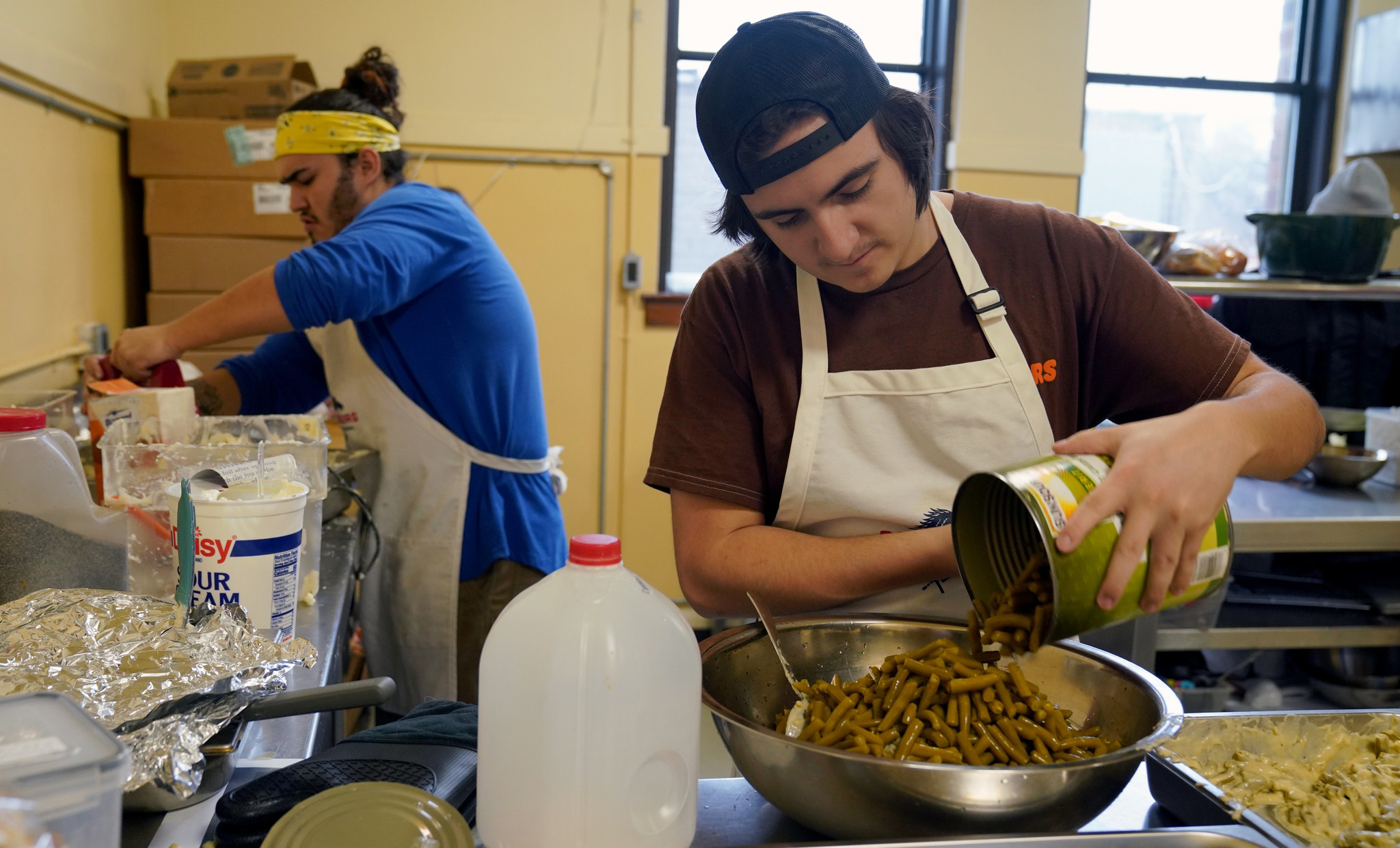 Culinary training students preparing meals