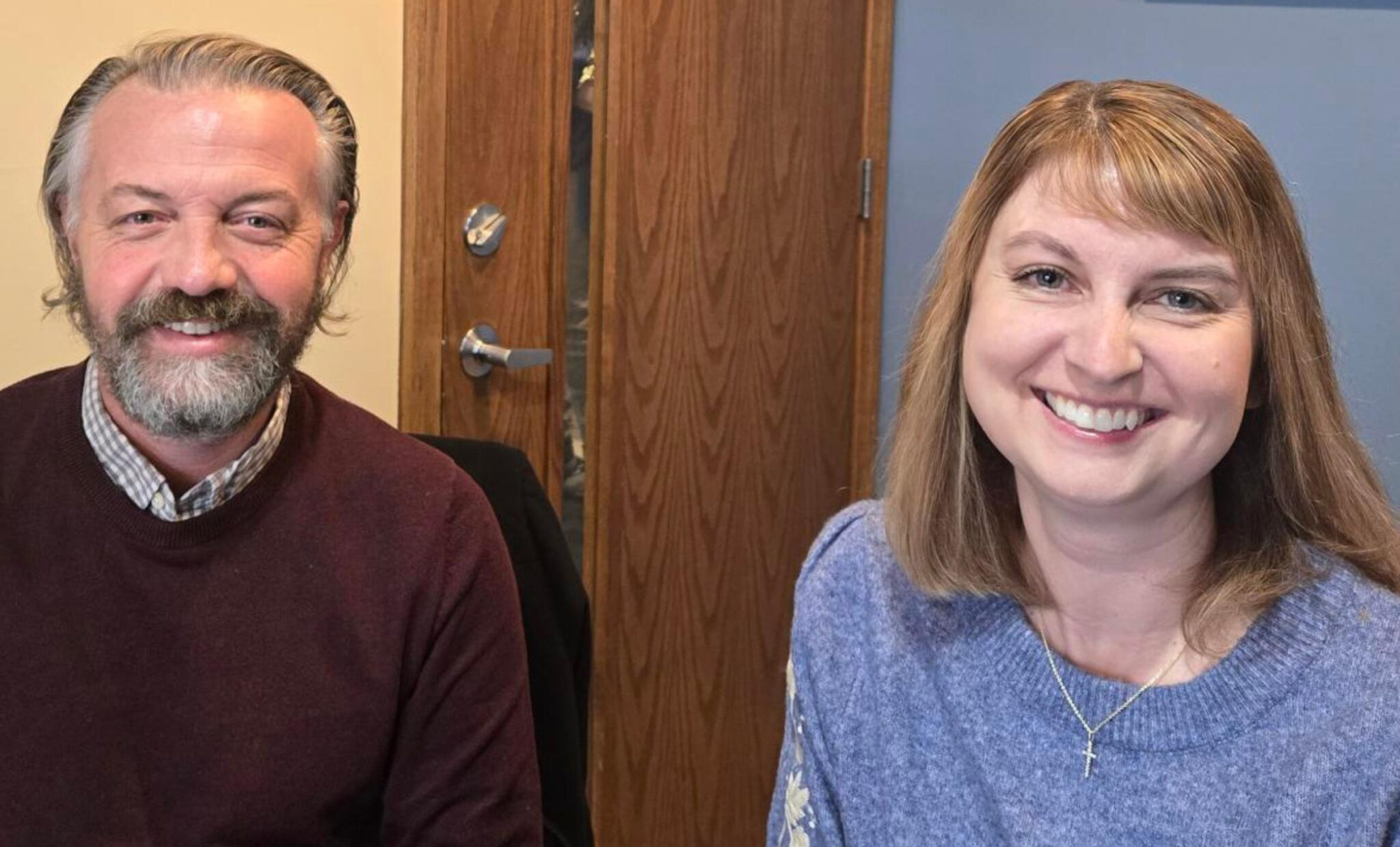 Eric Johnson and Stacey Rucker in WRAM studio.