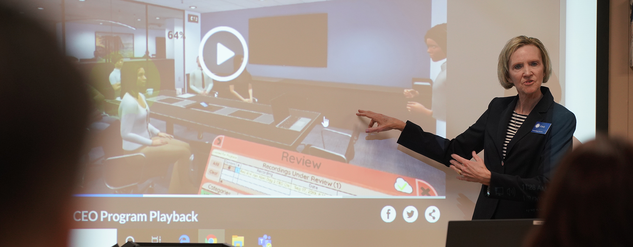 Cindy lecturing about VR technology.