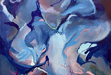a abstract paining in blue tones.