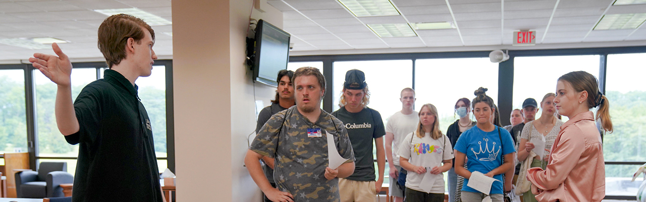 a group of students touring the library.