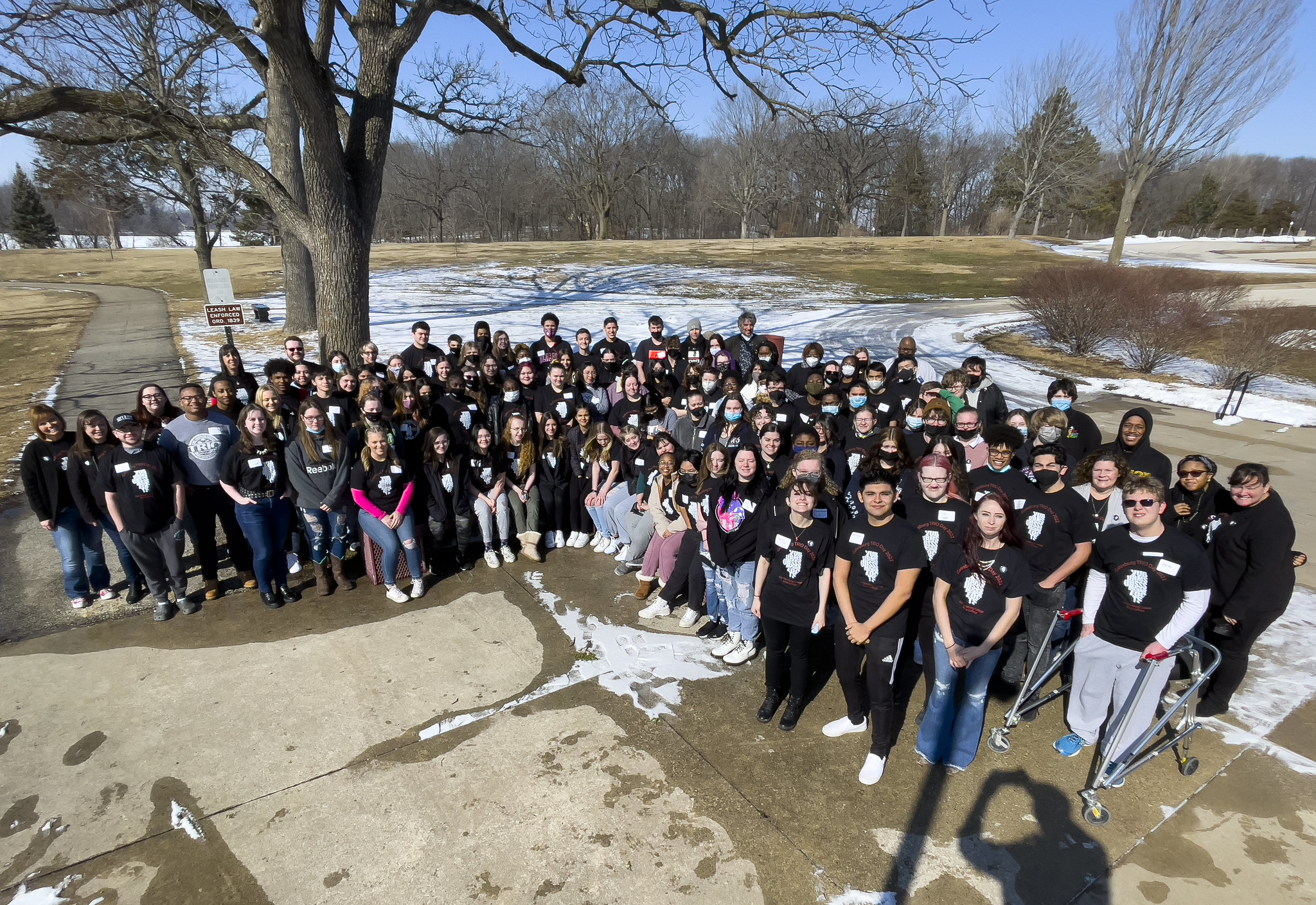 A group of students outside at Sandburg