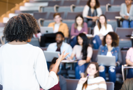 Students in a college lecture hall