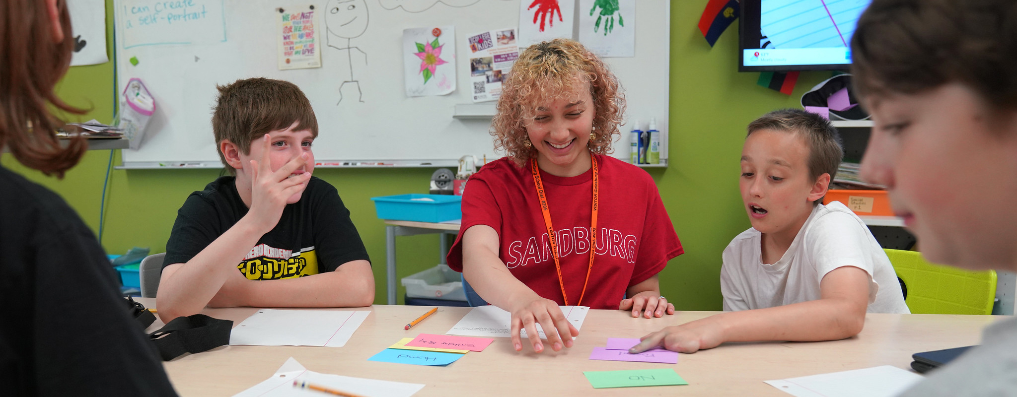 Sandburg student in a grade school classroom.